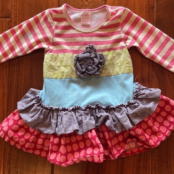 Giggle Moon Other - Girls Giggle Moon Ruffles Stripes Dots Pink and Blue Dress in Size 2T [GREAT]